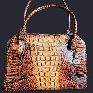 Brahmin - Brown Croc Embossed Leather Shoulder Bag